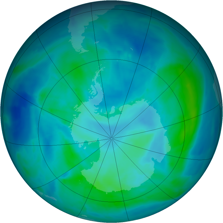 Antarctic ozone map for 06 March 2014
